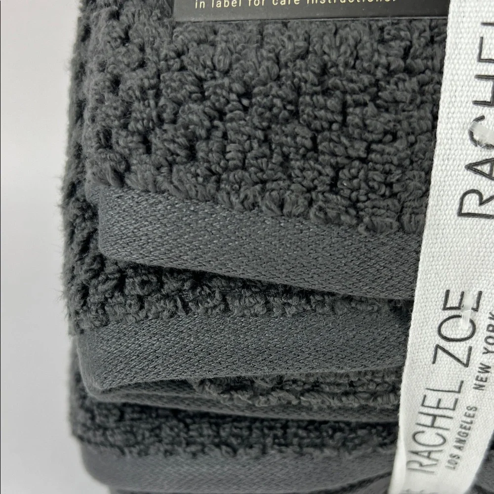6 Pc Rachel Zoe Bath Towel Set Dark Gray Quick Dry Soft 100% Cotton NEW